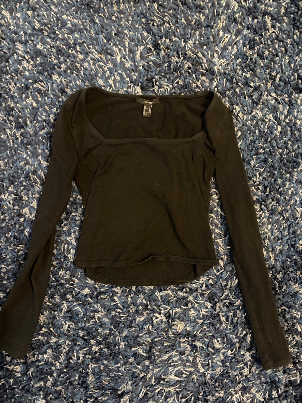 Women's Black Long Sleeve Square Neck Top